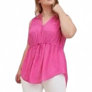 Torrid Pink‎ Sleeveless Mandarin Collar Challis Babydoll Tunic